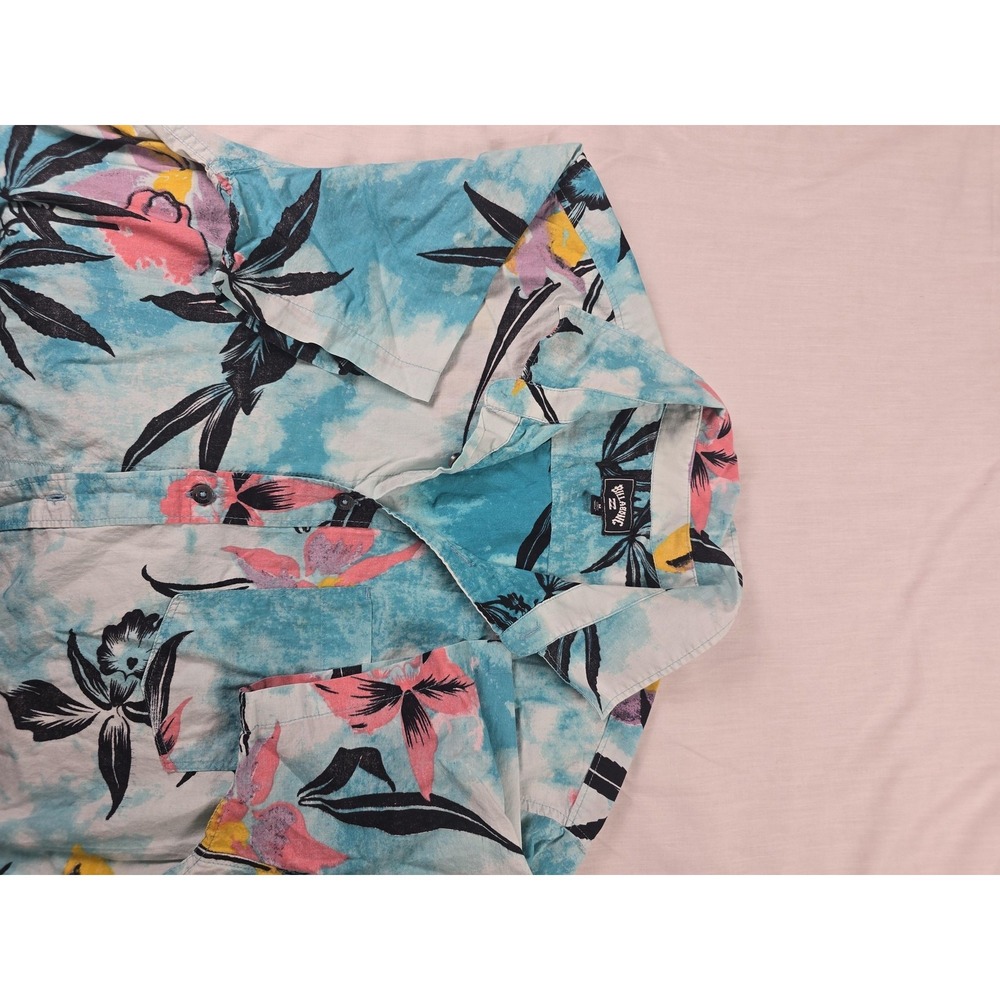Billabong Shirt Mens Medium Blue Floral Hawaiian Short Sleeve Button Up‎ Surf